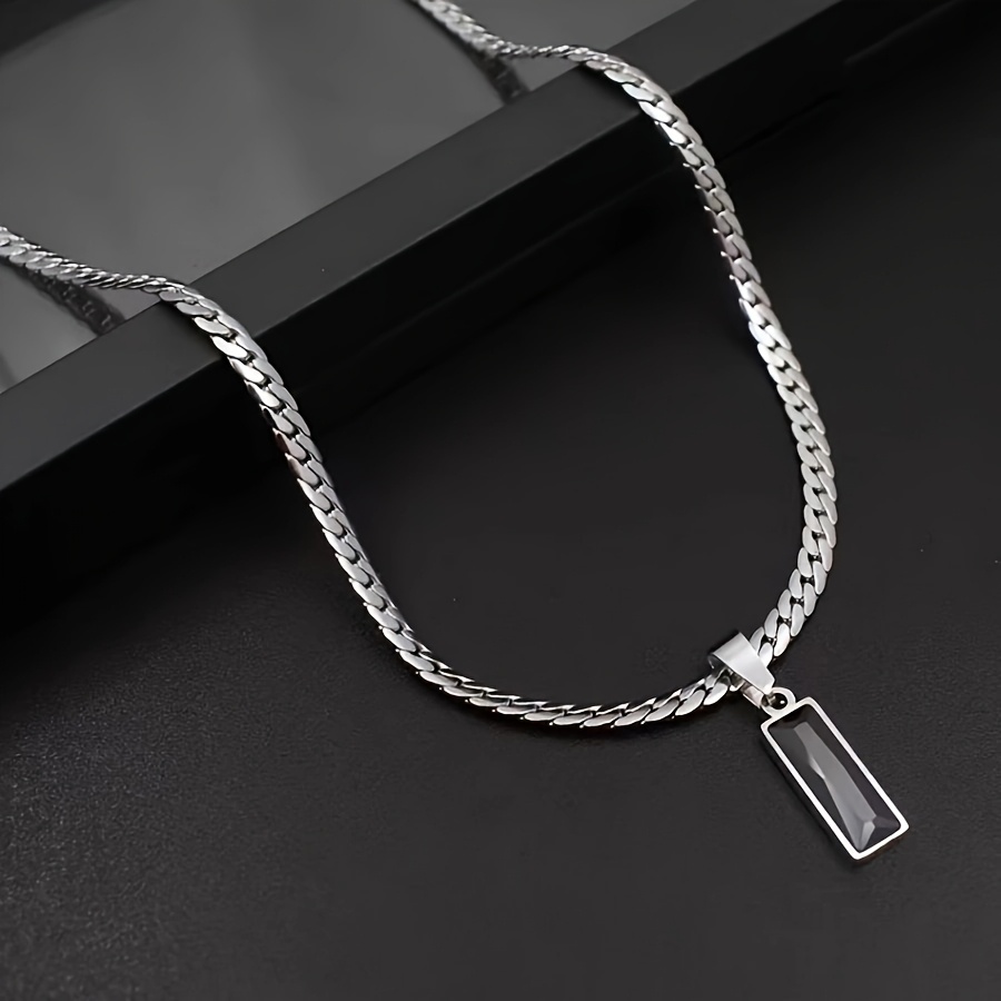E-shop 1 Modische Edelstahl Schwarze Synthetische Zirkonia Anhänger Halskette für Herren, Hip-Hop Style, Verstellbare Größe
