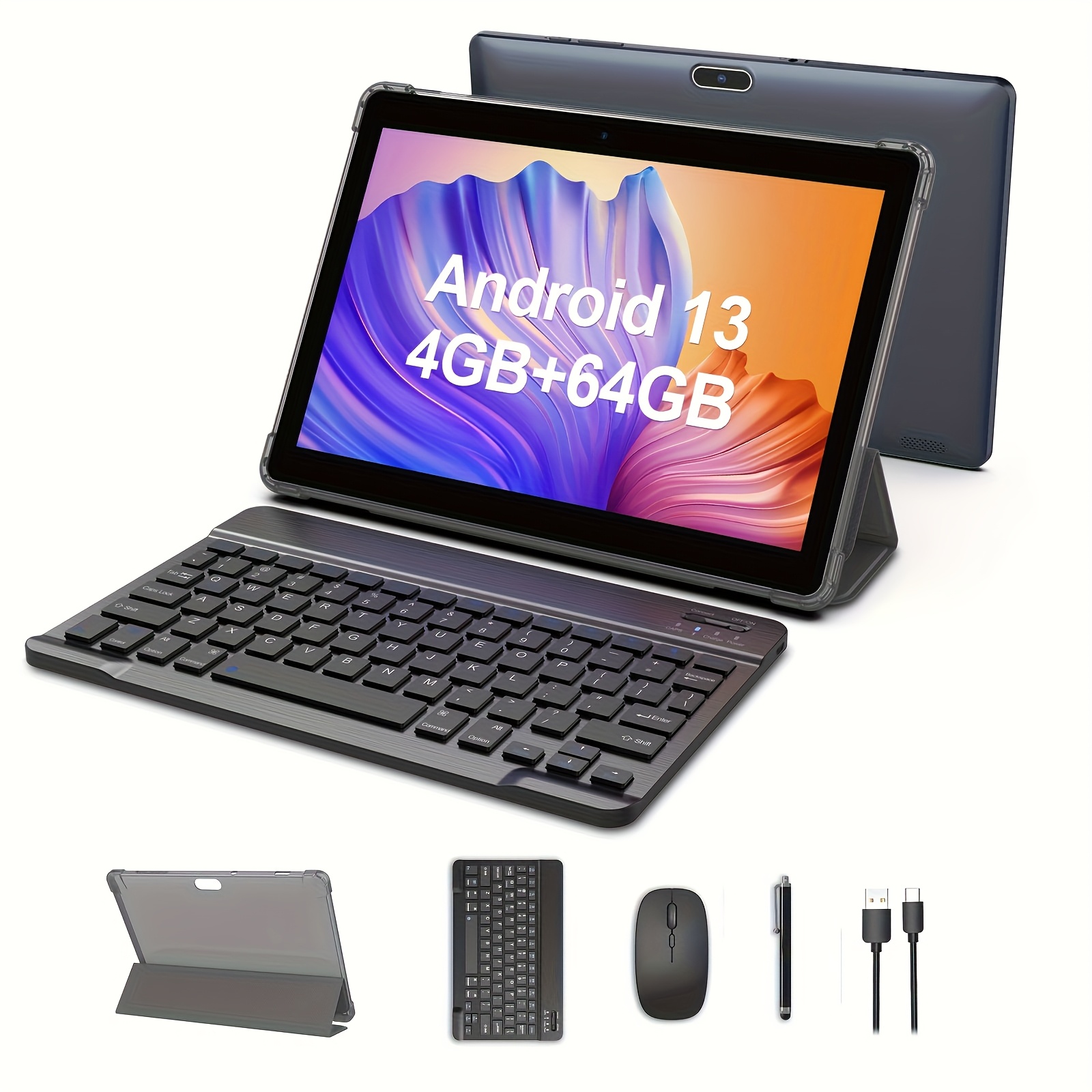 10 inch   13 tablet   core processor 4 2 2 gb   64gb rom 1tb extended memory 1280 800 hd ips screen 2 0 mp 8 0 mp   6000mah large battery 2 in 1 tablet dark blue capacitive pen without battery tablet pad