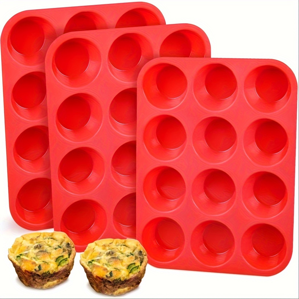 

Silicone Muffin Tin Set, 12-cup Nonstick Baking Pans, Food Grade Silicone Cupcake Molds, Uncharged - 3 Pack