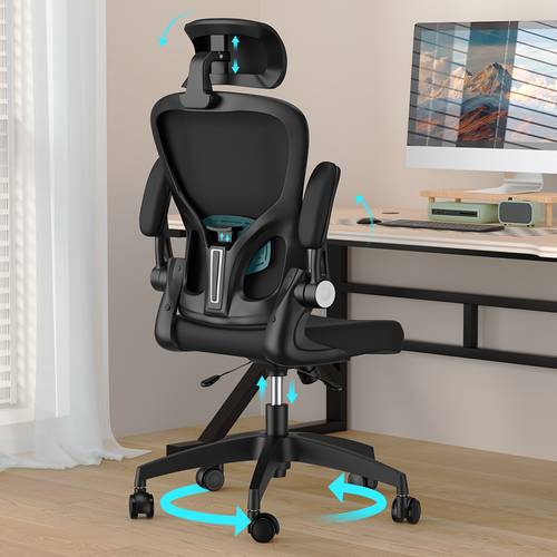 ergonomic office chair desk chair with back support 360 rotation adjustable lumbar support headrest 90 armrest office chairs for home office work bedroom computer black