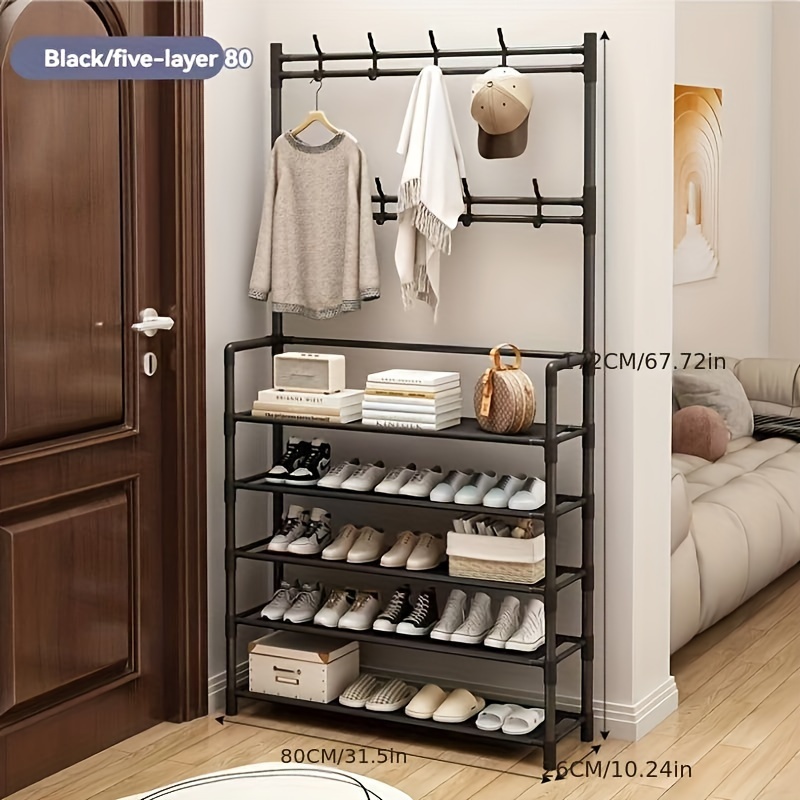 80cm 31 49in wide metal entryway shoe rack with 8 hooks multi functional storage for shoes scarves and hats suitable for   living rooms and bedrooms   and portability no wood no electricity required details 4