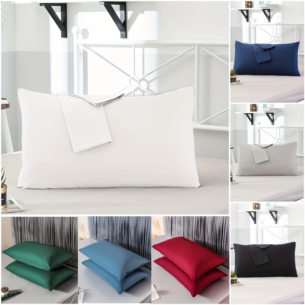 pair of simple solid polyester pillowcases for bedroom use   friendly and breathable details 0