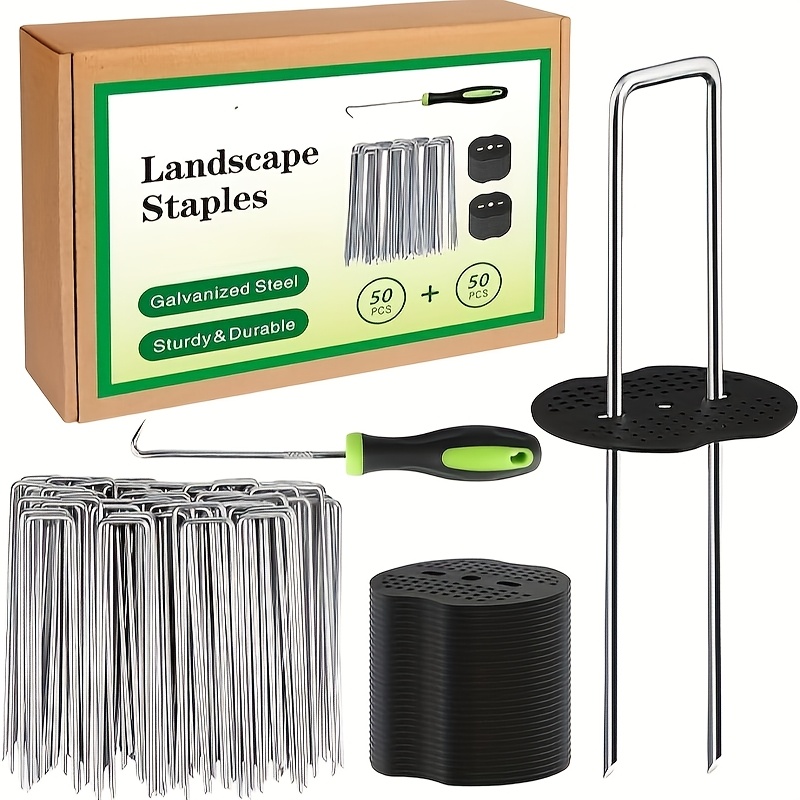 

101pcs U-shaped Landscape Garden Stakes And Plastic Fixing Gasket With Pick Hook Assortment Kit, Garden Lawn Landscape For Irrigation Hoses, Fixed Fences, Artificial Turf Nails