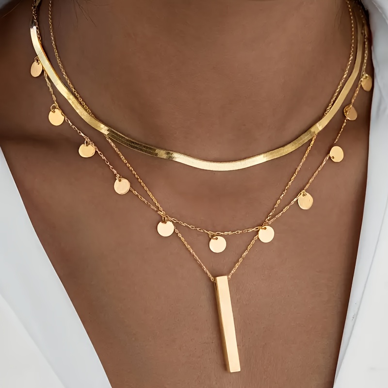 3pcs Elegant Retro Style Round Disc Tassel Single Row Necklace Set With Oblong And Round Pendants, Ideal For Women' And Holiday Gifting, High Cost-performance Jewelry