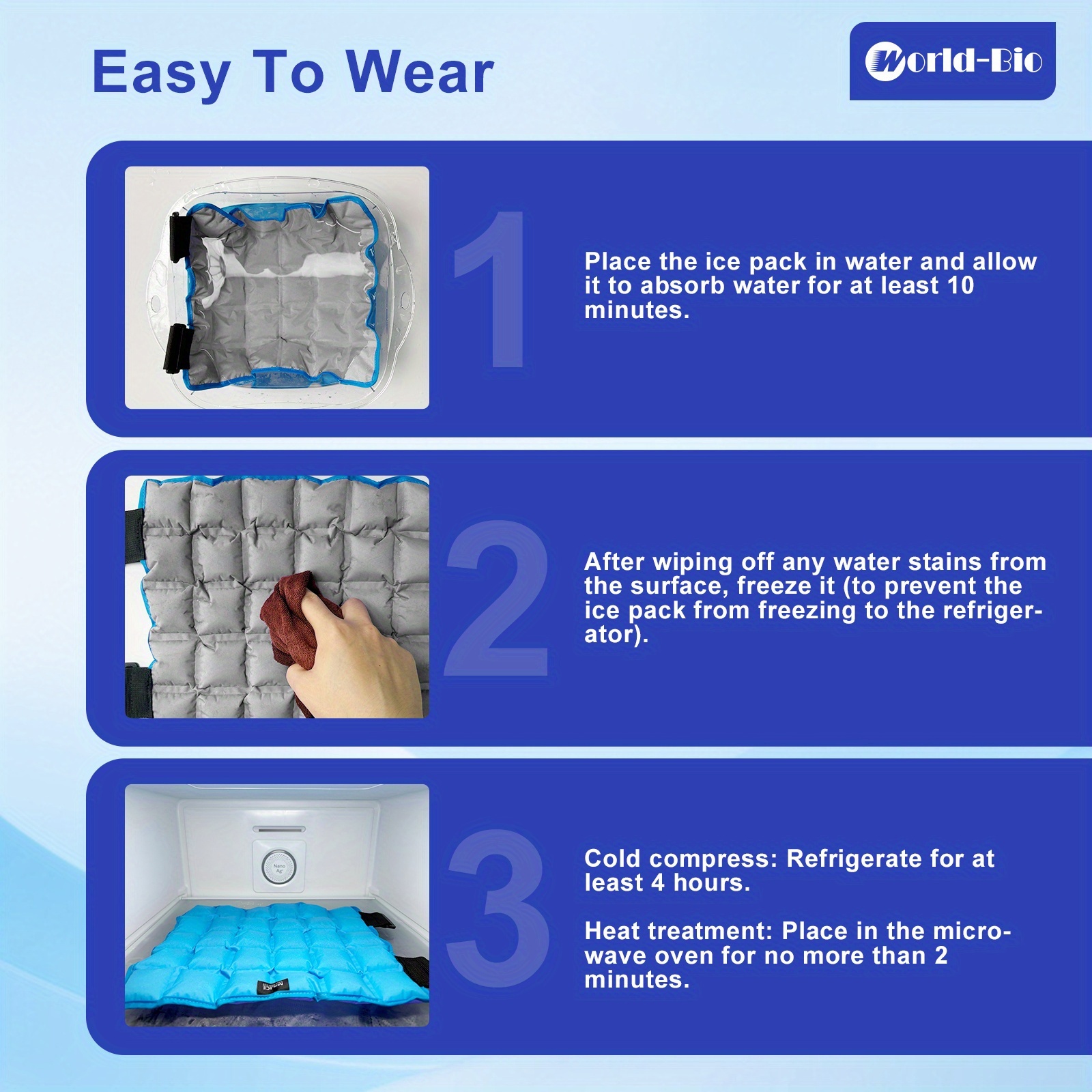 Image of World-bio Knee Ice Pack & Support Brace With Closure - Adjustable Compression Wrap, Cold For, & Care, Leg (grey/purple) - Ideal For , Post-surgery