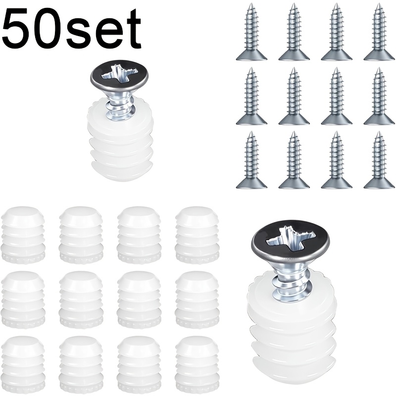 TEMU 100pcs/50set Plastic Hinge Dowel Inserts With Screws, Plastic Dowel 8mm White Dowels Cabinet Door Hinge Dowels For Cabinet Door Drawer Bedside
