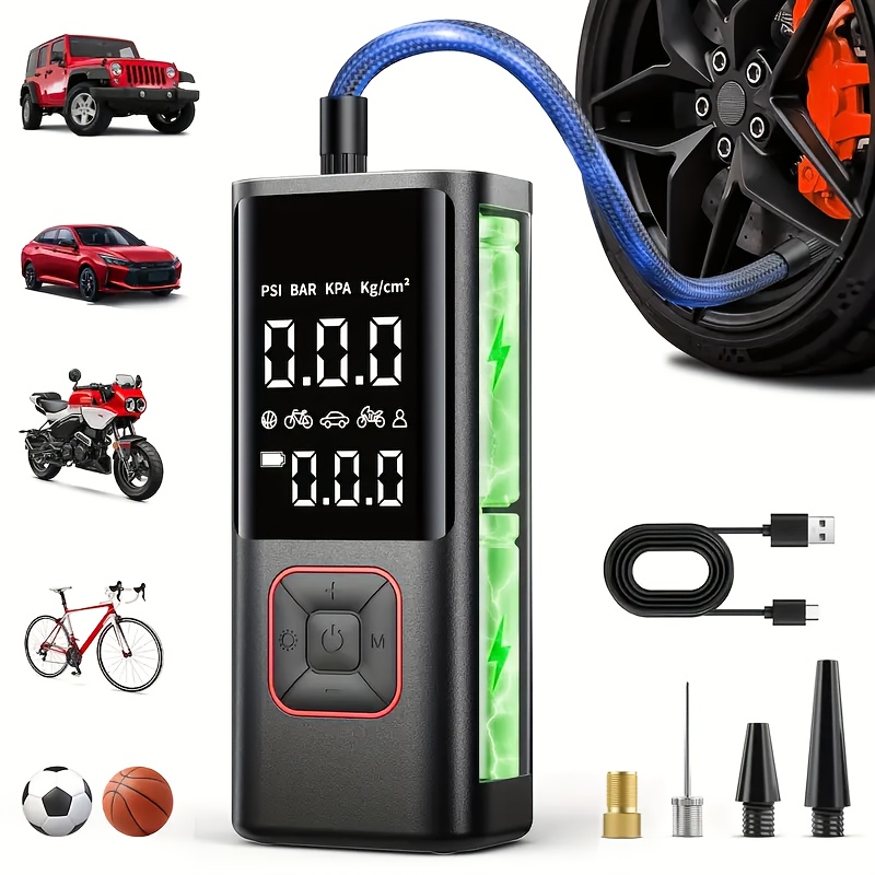 TEMU Portable Tire Inflator Air Compressor - 150psi Air Compressor With Tire Pressure Gauge, Large Capacity And 3x Faster Portable Air Pump For Car,