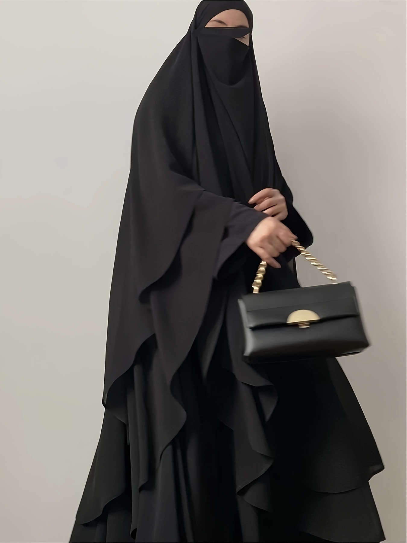 Khimar Long Double Voile Noir Jazz - Hijab Élégant AwraFirst - Fabriqué En France