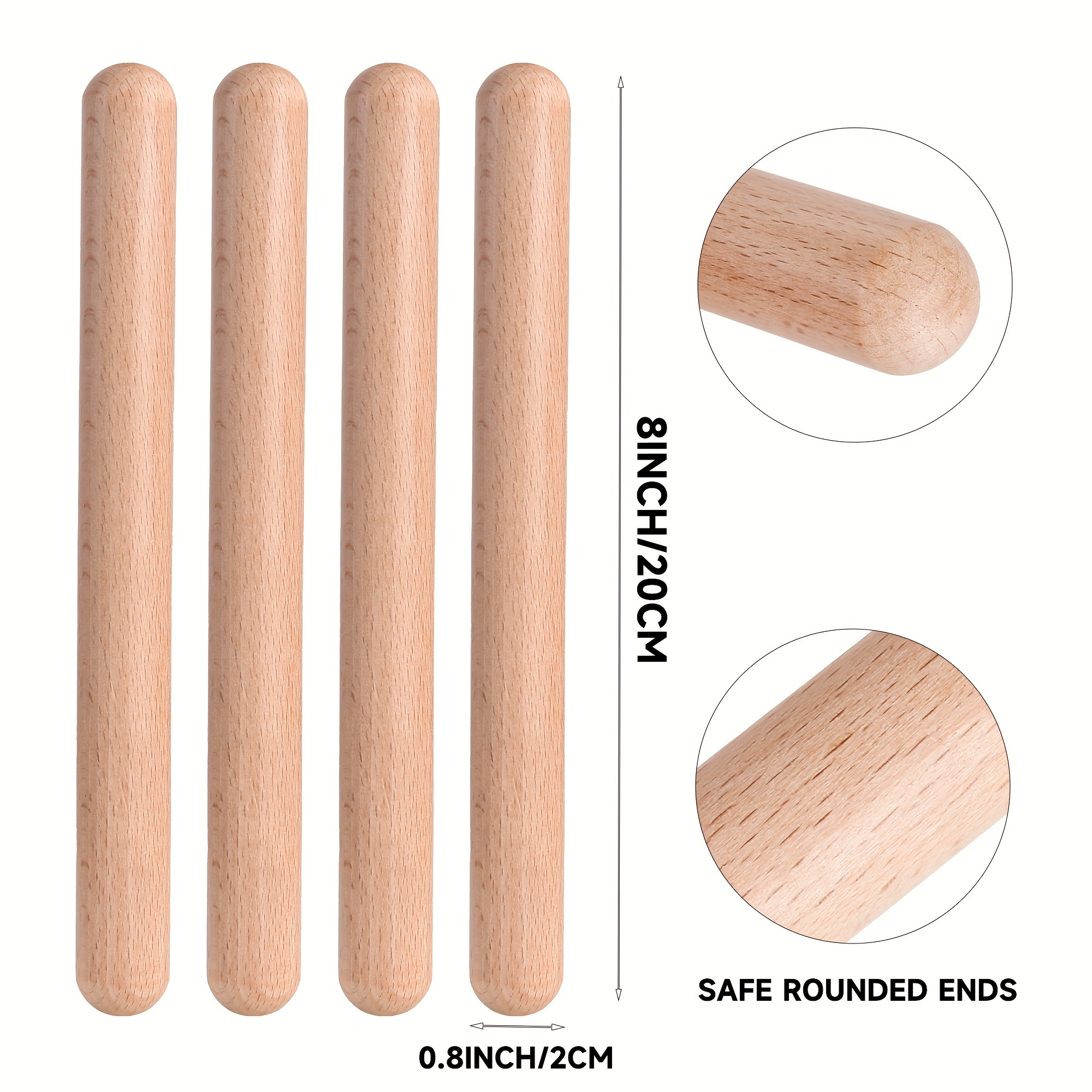 TEMU 4 pièces de en Bois Dur Naturel - Bâtons de en Bois Naturel Adaptés pour la Percussion Manuelle, le Jeu en Ensemble, la Musique Latine - Bâtons