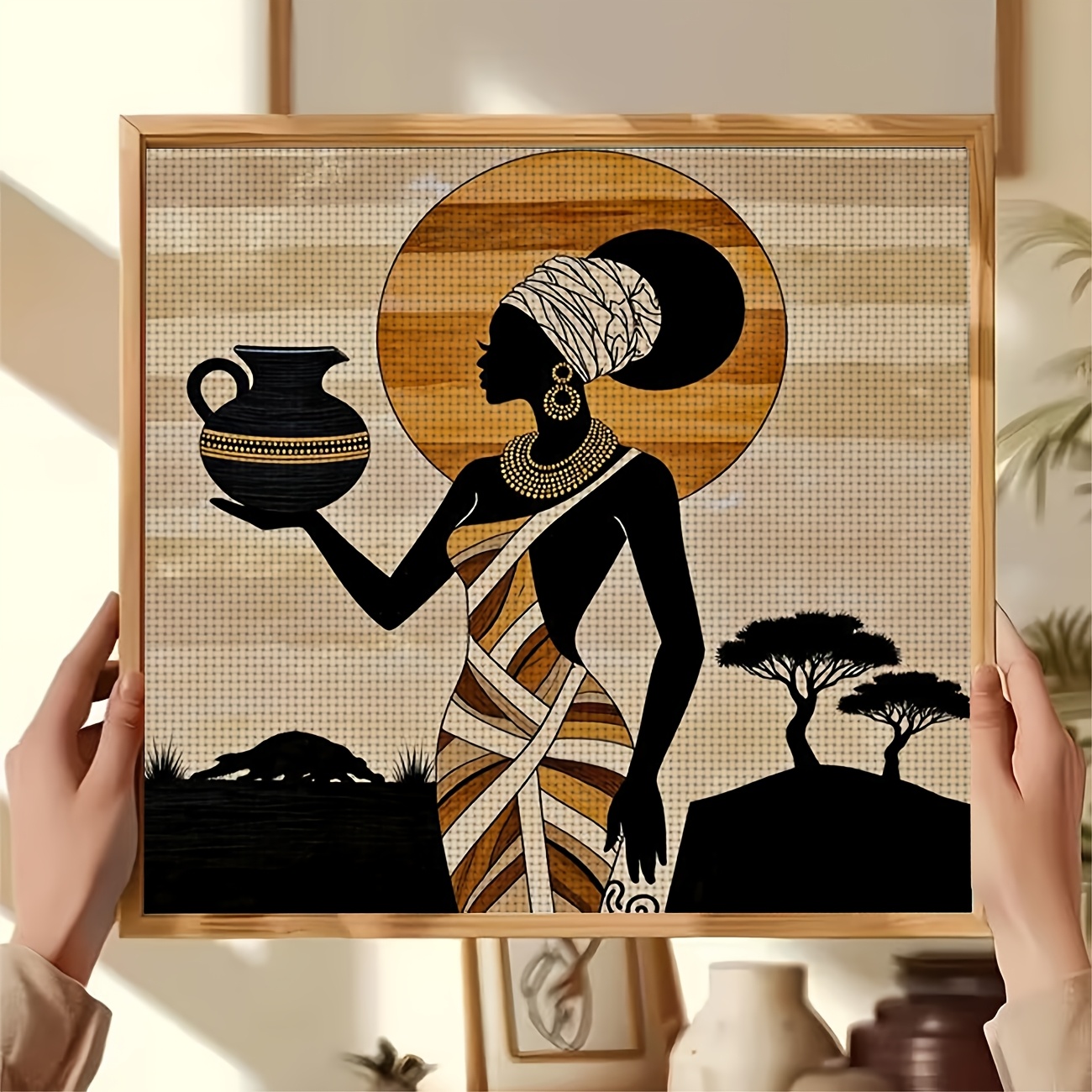 Cross-Stitch Kit "African Holding Pottery" Pattern for Beginners