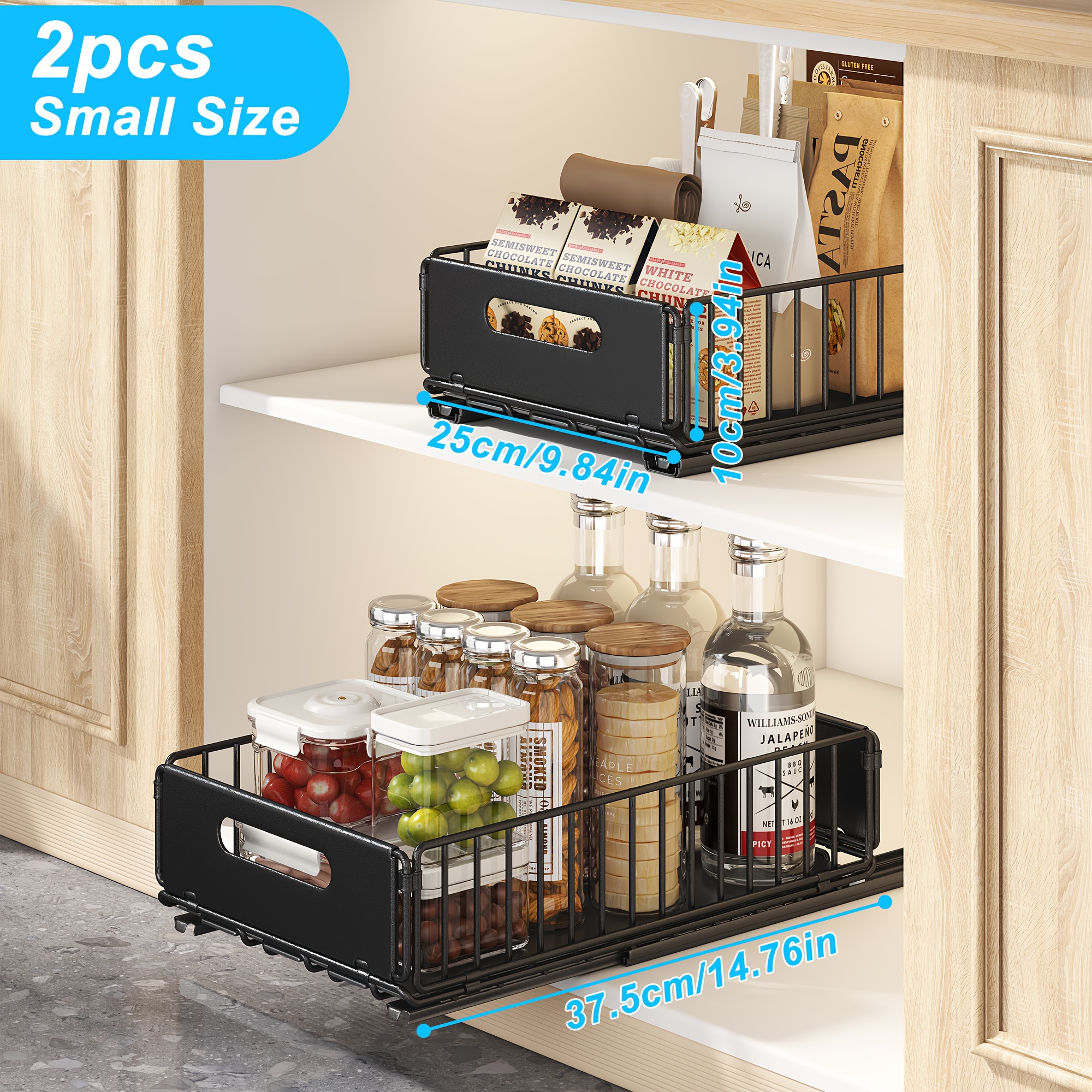 TEMU [multipurpose Storage]2pcs, Multipurpose Organizer | Cabinet Pull-out Storage Basket, Bathroom Sink Slide-out Storage Basket, Spice Rack, Snack