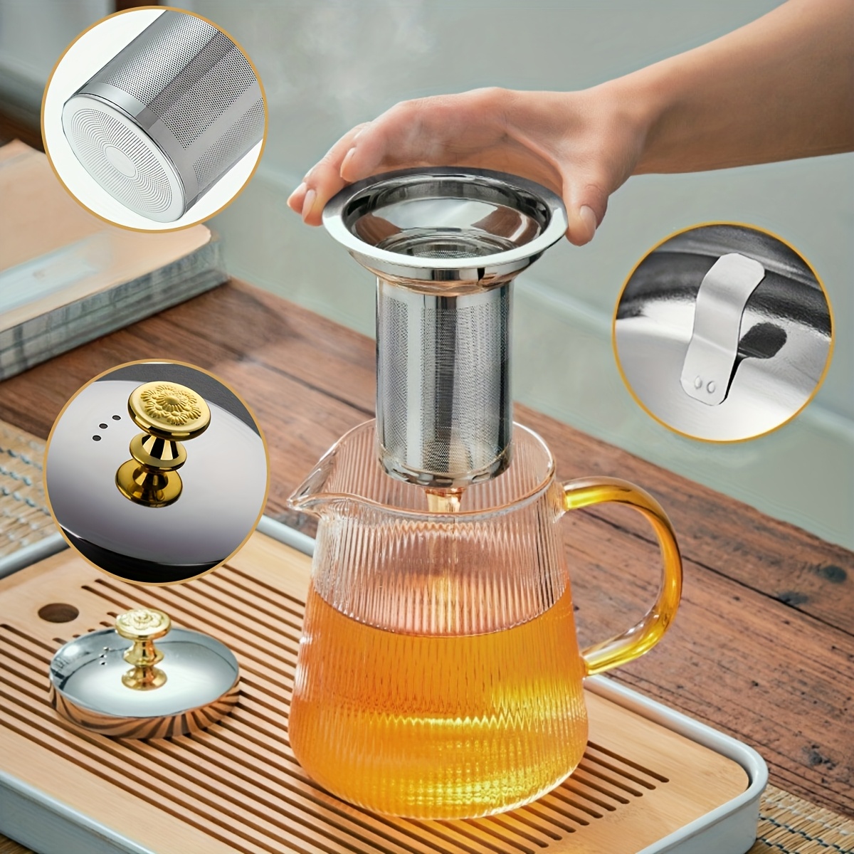 1pc striped transparent glass teapot novelty fu tea set