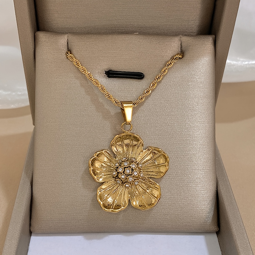 Image of 1pc Stainless Steel Necklaces Vintage Pendant Thick Twist Chain Necklace For Women Fashionable Charm Jewelry On Neck Accessories Mother's Day Gift, Valentine's Day Gift, Party Gift, New Year Gift