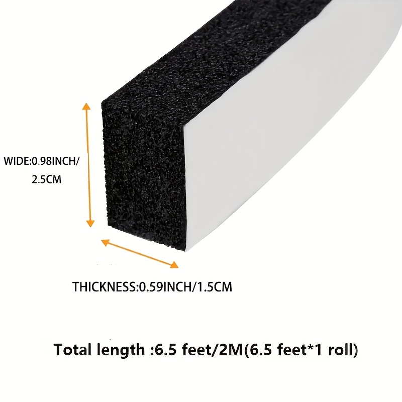 TEMU 1 Roll Of Black Self-adhesive Rubber Foam Tape, 2m In Length, 25mm Width, 15mm Thickness, Waterproof And Moisture-proof Foam Strip For Sealing