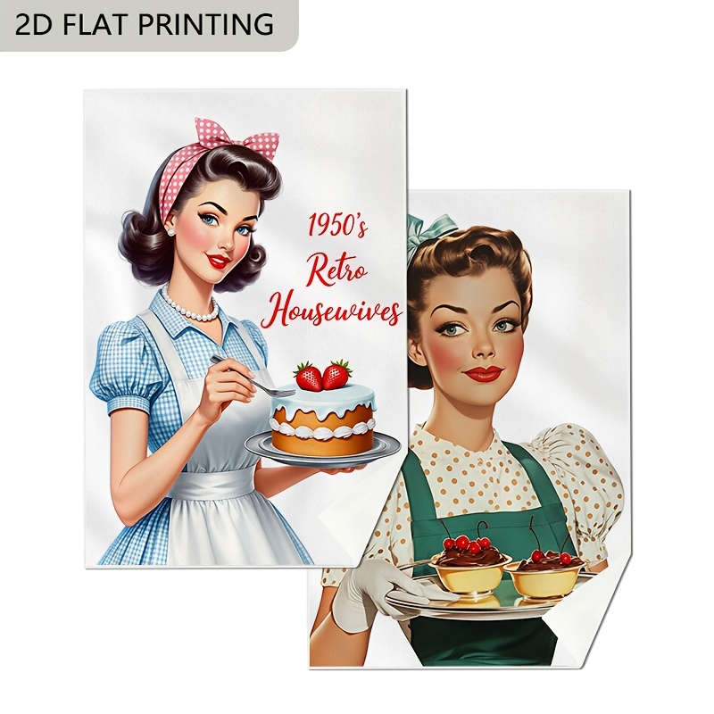 TEMU Juego de 2 paños de cocina con diseño retro de casadas de 50. paños de cocina absorbentes son perfectos para secar platos y se pueden utilizar