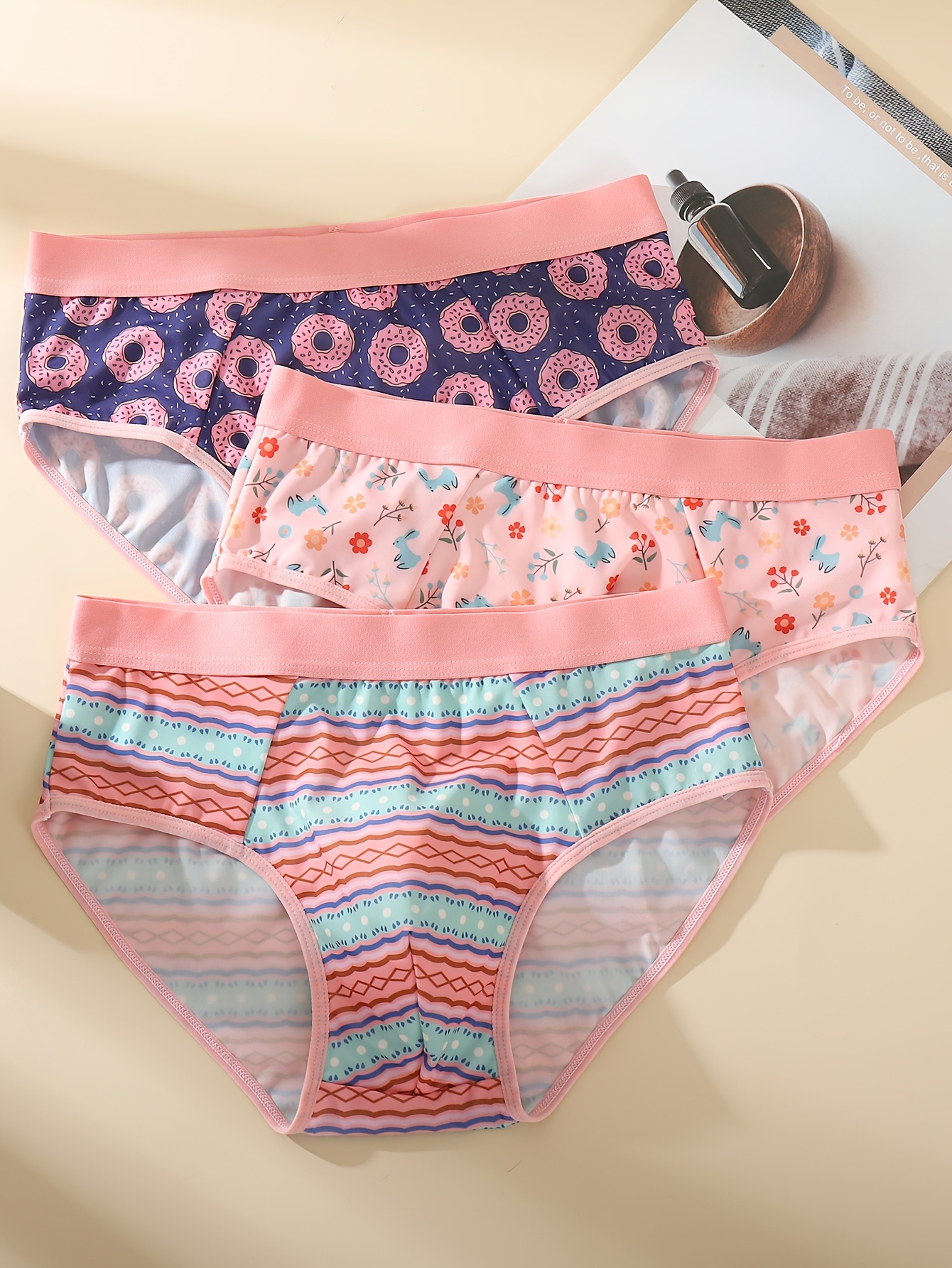 3pcs Men’s Floral Print Briefs, Polyamide & Elastane Medium Stretch Breathable Casual Underwear