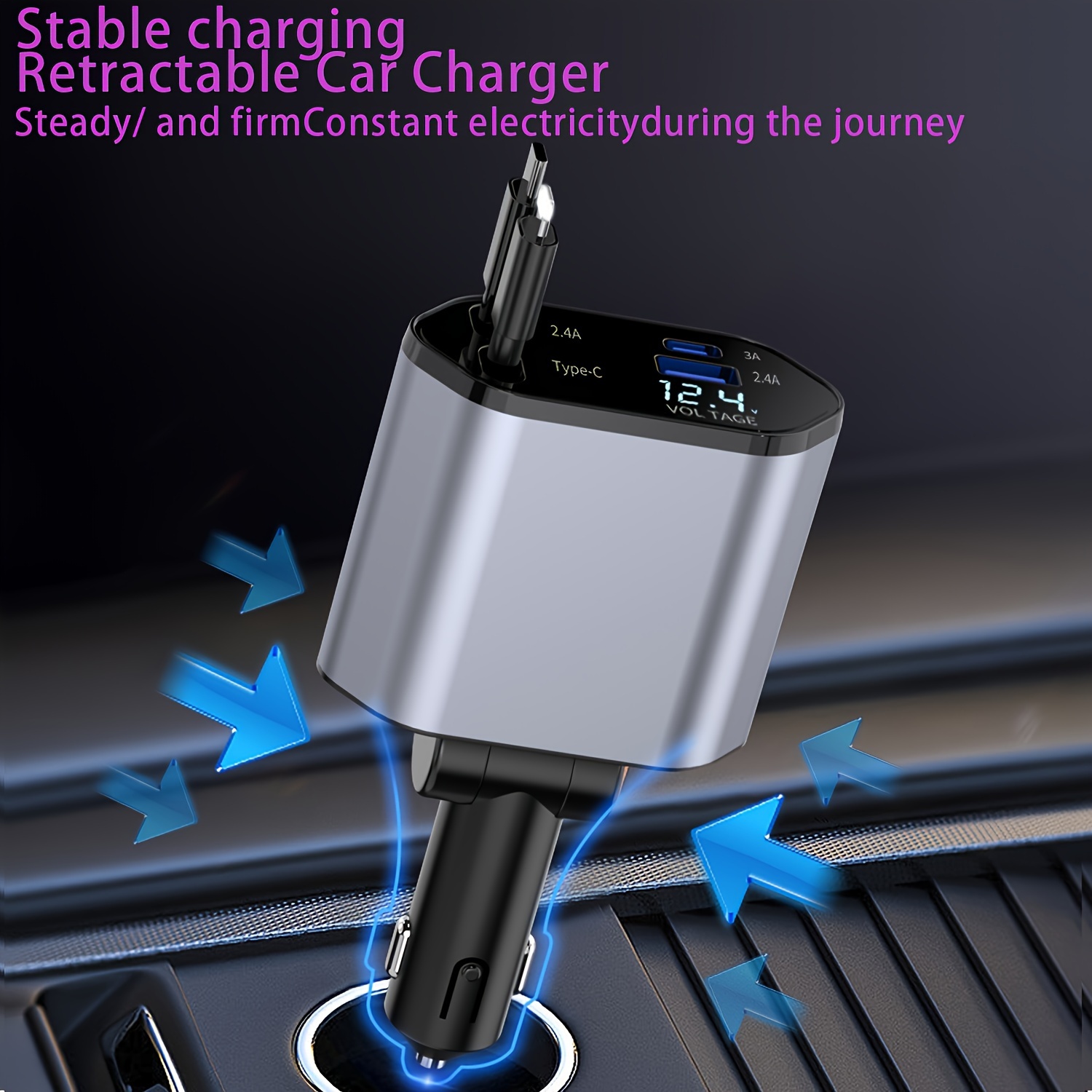 

1pc -c Phone Car Charger , Usbpd Charging Car Lighter Adapter Display Car Accessories