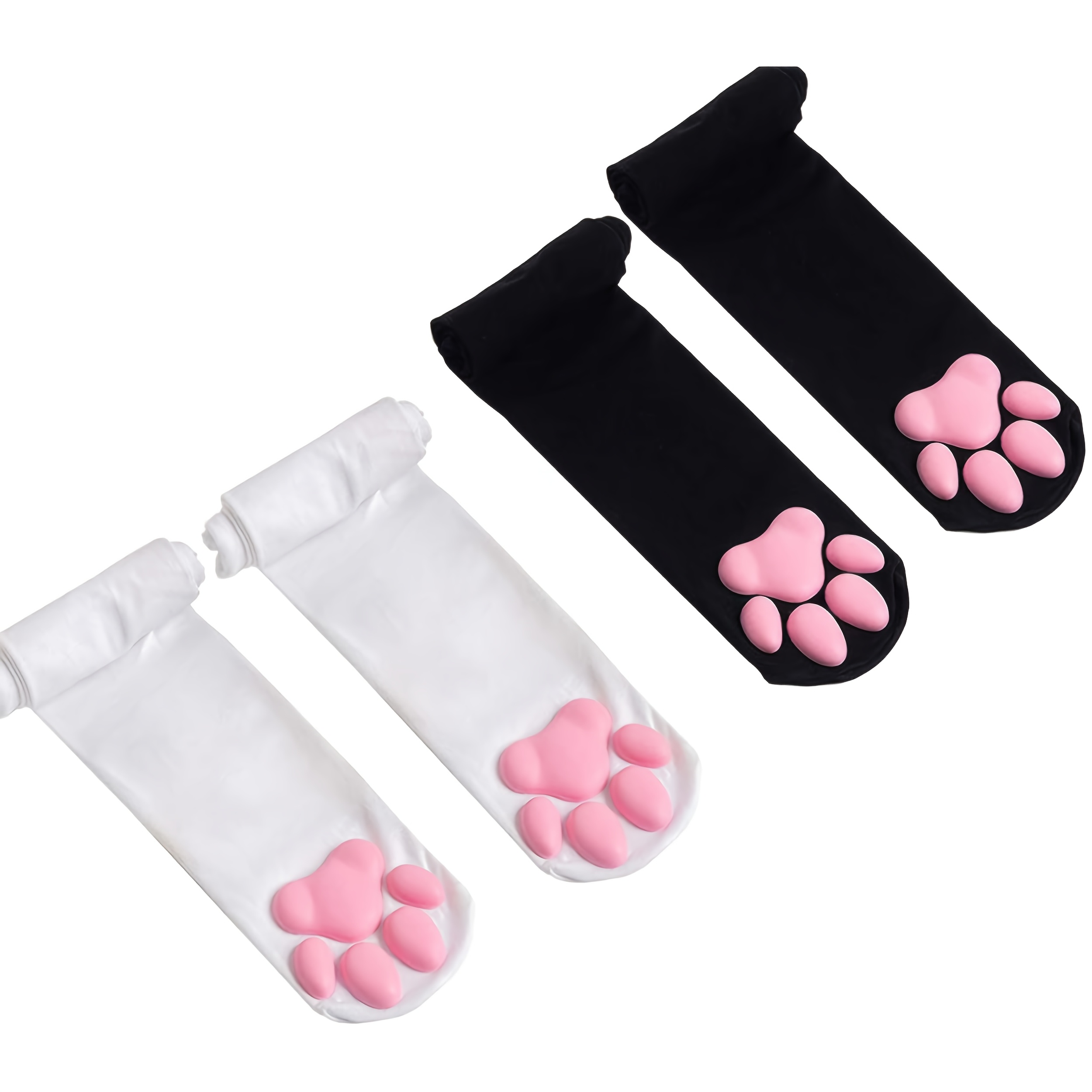 TEMU - Black And White Cat Paw Over-the-knee Socks, Y2k Pink Cat Paw Over-the-knee Socks, Knee-length Socks, Preppy Jk Over-the-knee Socks
