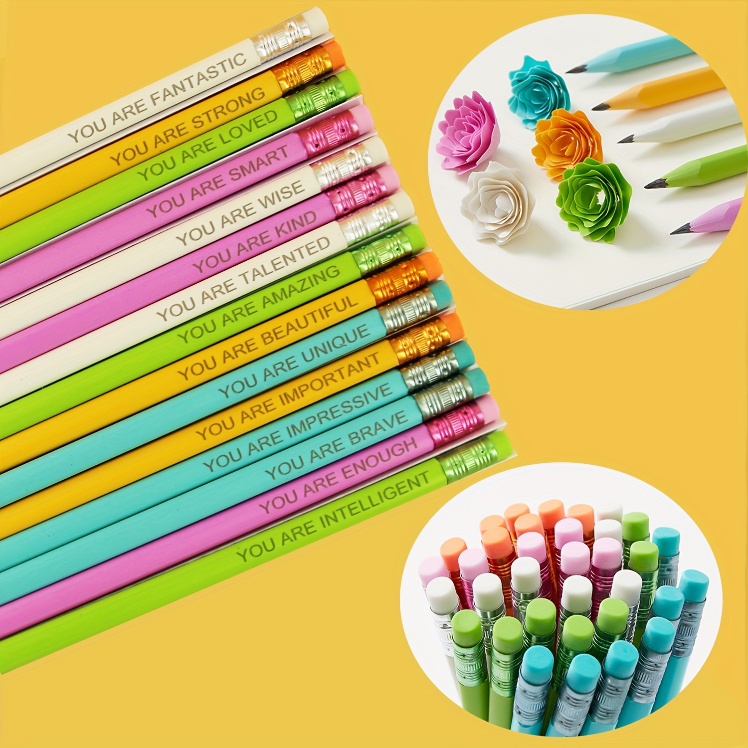 

15-pack Hb Resin Pencils With Inspirational Quotes, 2mm Thick Lead, Macaron Colors, Motivational Engraved Pencil Set For Ages 14 And Up