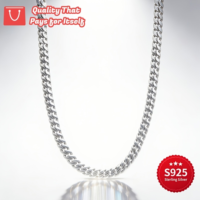 925 Sterling Silver Cuban Link Chain Necklace, Unisex
