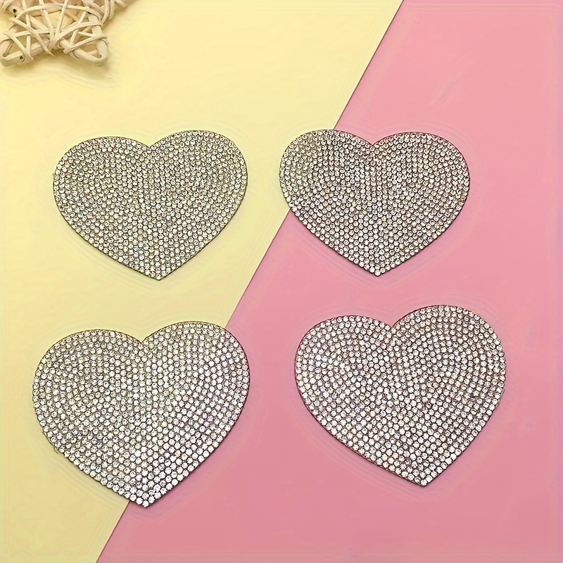 

2/4pcs Rhinestone Heart-shaped Patches, Glitter Iron-on Decals, Sparkly Diy Appliques For Clothing Jeans Shoes Bags Hats Repair And Decoration Accessories