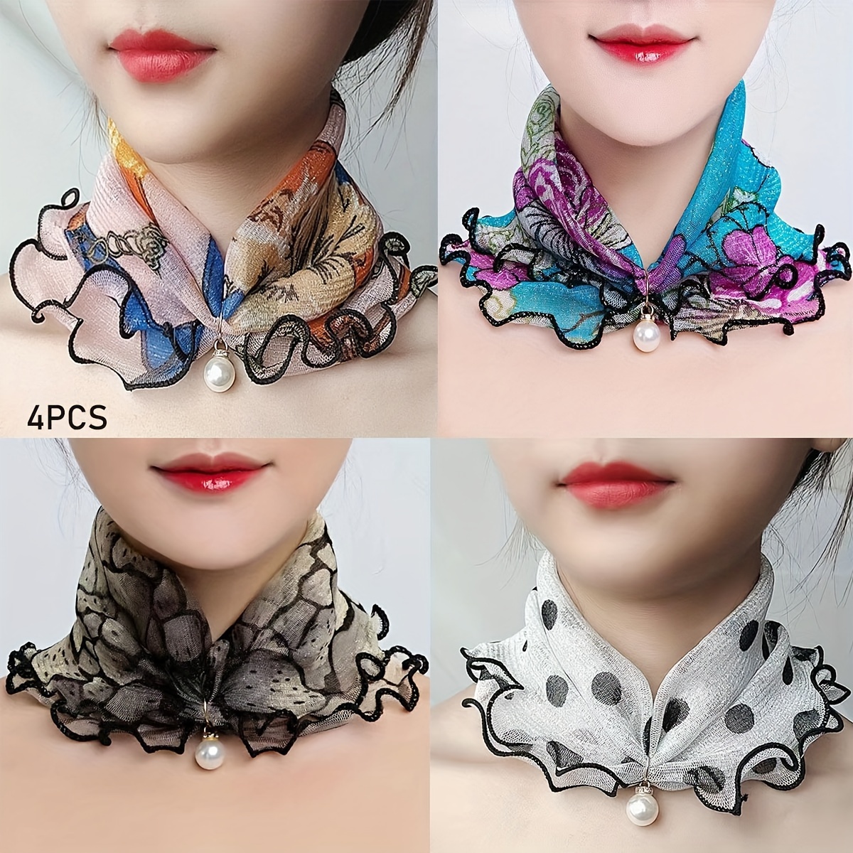 

4pcs Women's Sunscreen Mesh Head Scarf Chiffon Veil Neck Cover Neck Scarf Spring And Summer Thin Fashion Elegant All- Face-covering Scarf