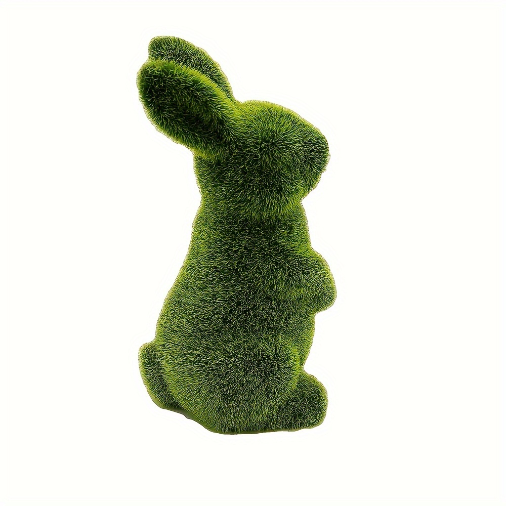 1pc easter moss bunny figurine green miniatures rabbit garden decorations easter furry flocked standing rabbit statue easter party favor for home office table ornament