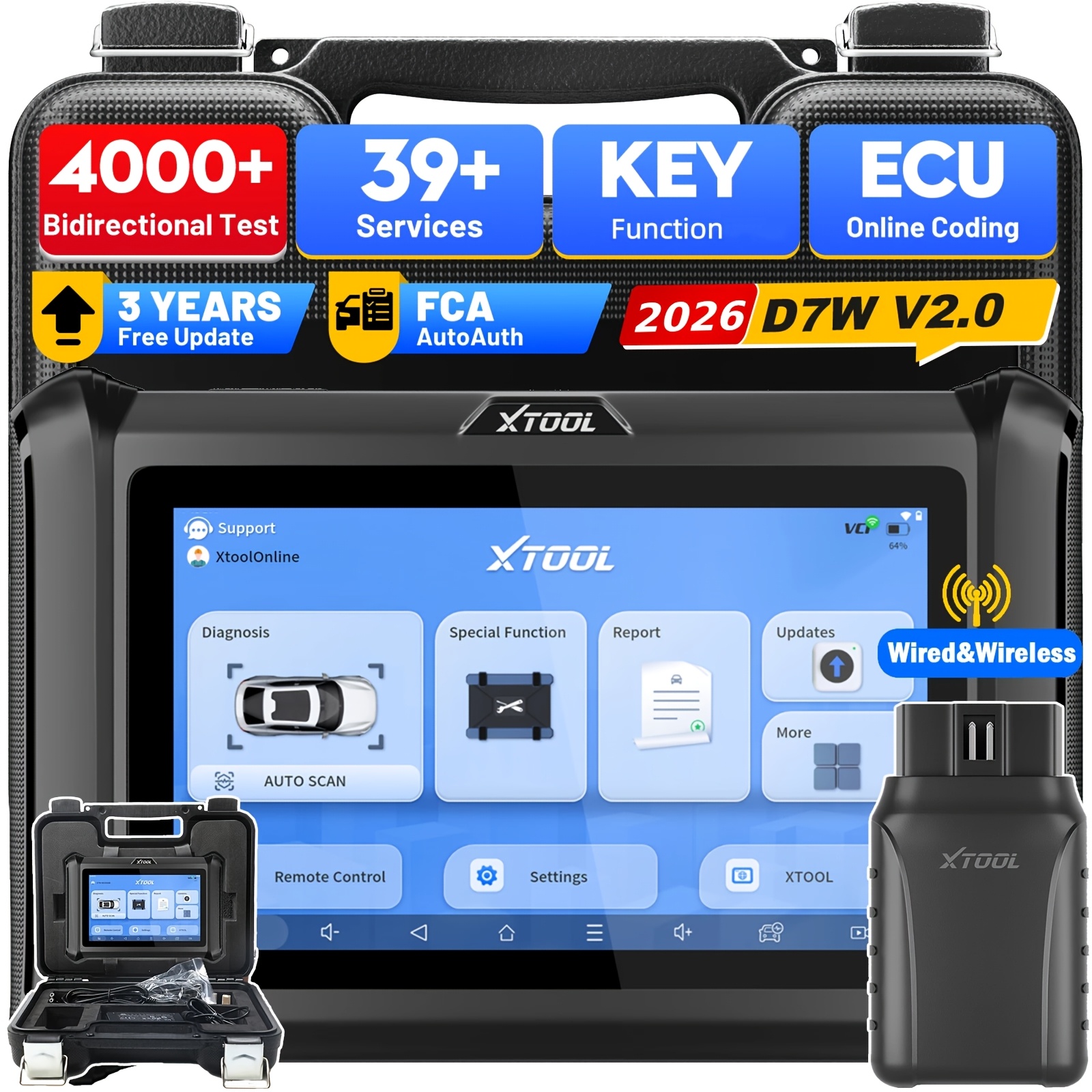 XTOOL D7W Wireless OBD2 Scanner Diagnostic Tool 2026 AI-Assisted Bidirectional Scan Tool Upgraded of D7/D7S/D7BT, ECU C0ding, 39+ Resets, CAN FD & DoIP, All System Scanner for Car, 3-Yr Update