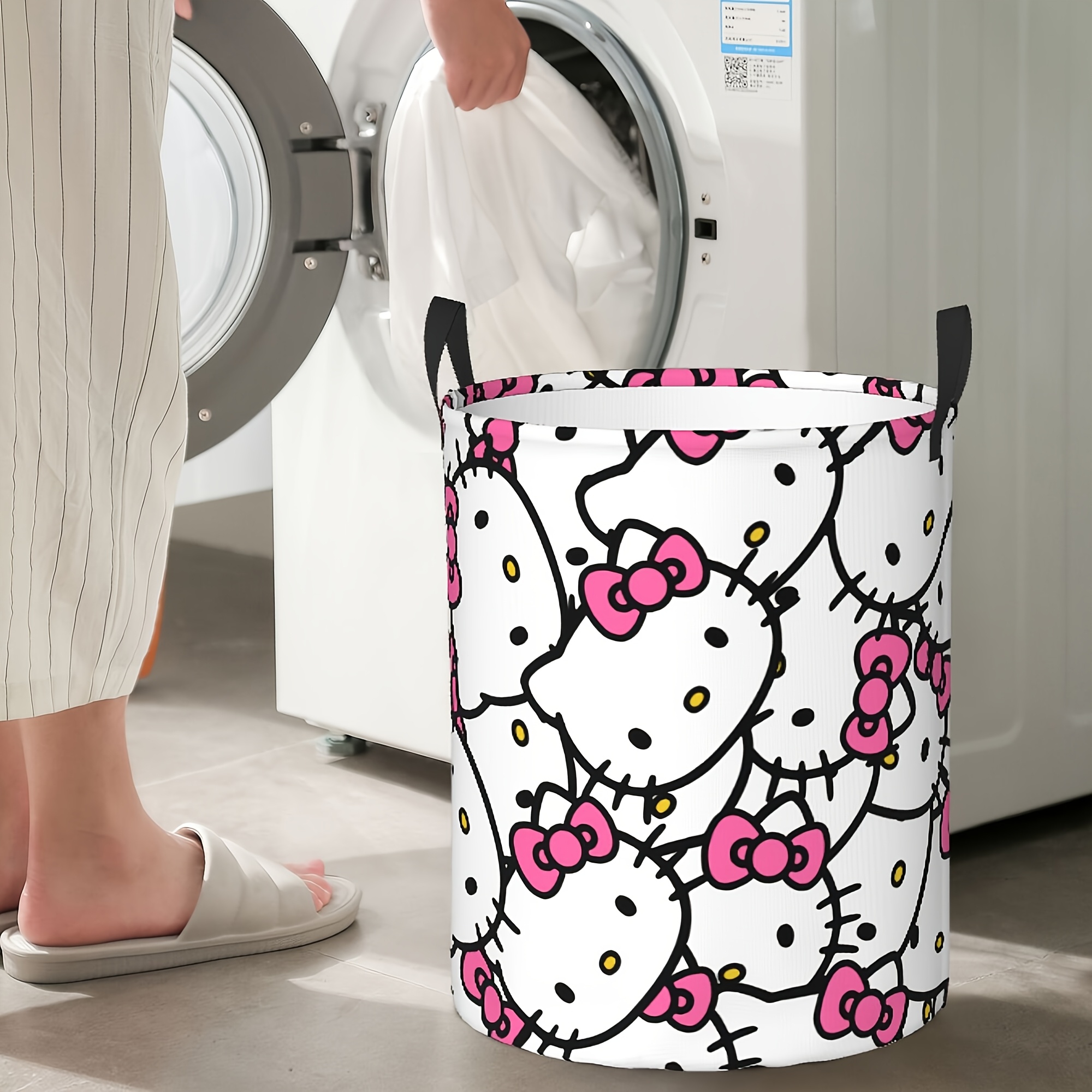For Hello Kitty Laundry Hamper - Portable Storage Hamper with Sturdy Handle, Durable Polyester, Easy to Store - Official Authorized, Laundry Baskets, Suitable for Bedroom, Living Room, Laundry room, Laundry Baskets