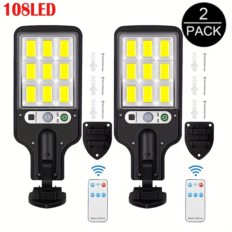 Image of 2pack Solar Street Lamp, 108 Cob Wall Light With Remote Control, Outdoor Motion Sensor Led Garden Light With 3 Lighting , Solar Sensor Street Light For Garden Wall Patio Courtyard Road Lighting