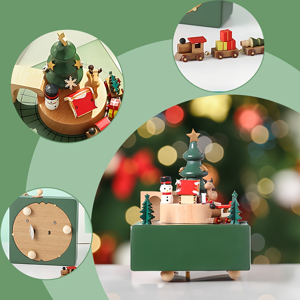 Image of Wooden Christmas Music Box - High Quality Wooden Music Box For Decor - Christmas Gift And Desktop Decoration - Perfect For Christmas, New Year, Birthday