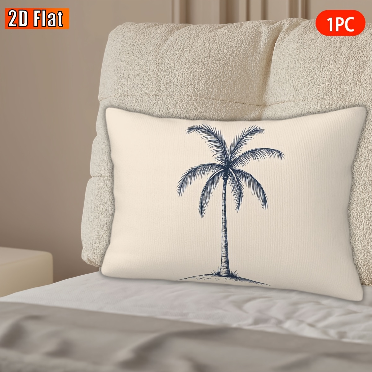 TEMU 1pc 2d Flat Throw Pillow Covers | Coconut Tree Pattern, Fabric, Polyester, Machine Washable, Zipper Closure, Valentine's, Easter, Christmas,