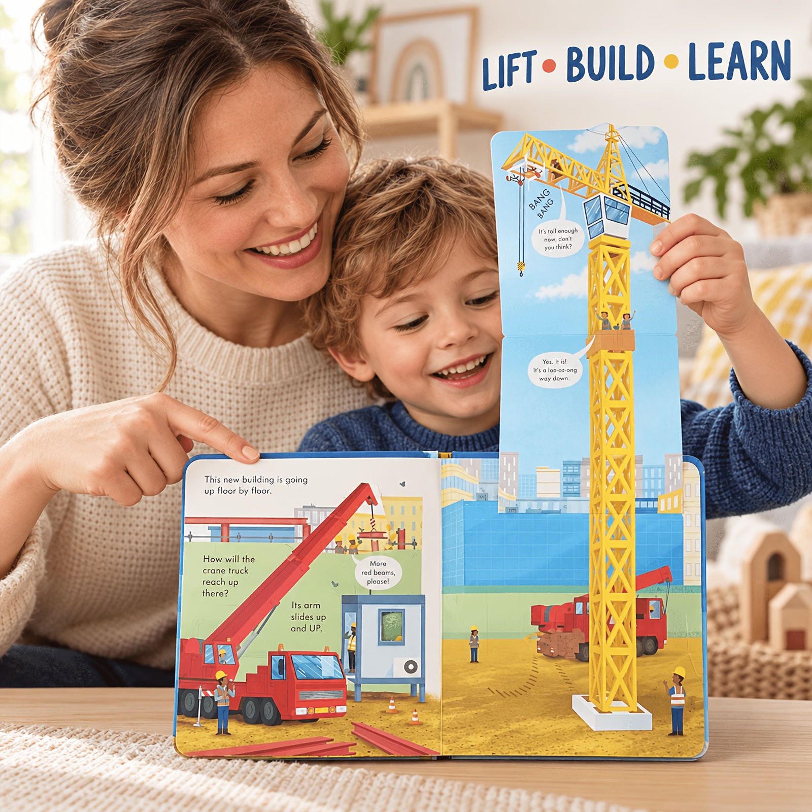 TEMU 1 Book English Lift The Flap Picture Story Book Crane Construction Site Theme Tower Crane Truck Reading English Language Vocabulary Library