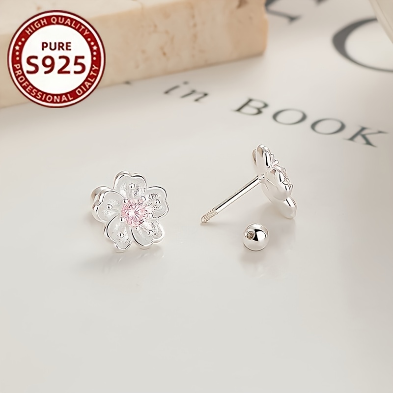 elegant luxurious s925 silver sakura earrings with synthetic zirconia ideal for daily wear and gift   occasions Product details 0