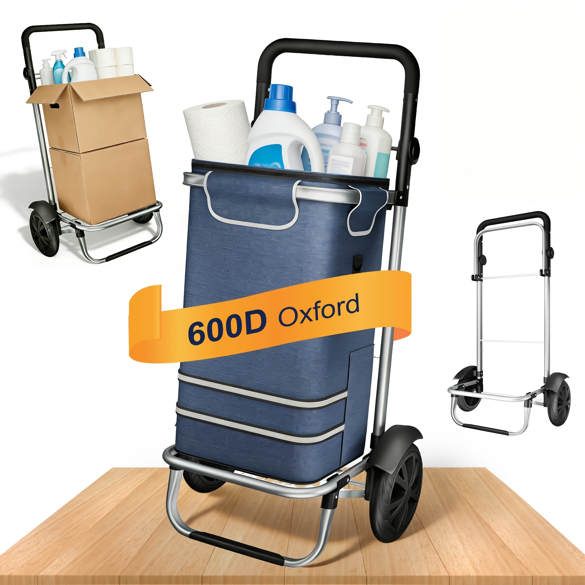 Trolley, 56l Large-capacity Shopping Trolley, Trolley With Removable Storage Bag, Foldable, Portable Folding Trolley For Home Use, Ideal For Shopping, Collecting And Camping, Blue/black