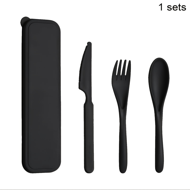 TEMU 3-in-1 Camping Cutlery Set With Storage Box, Reusable Plastic Tableware, Solid Pattern, Holiday Theme, Perfect For Christmas, Halloween, Easter,