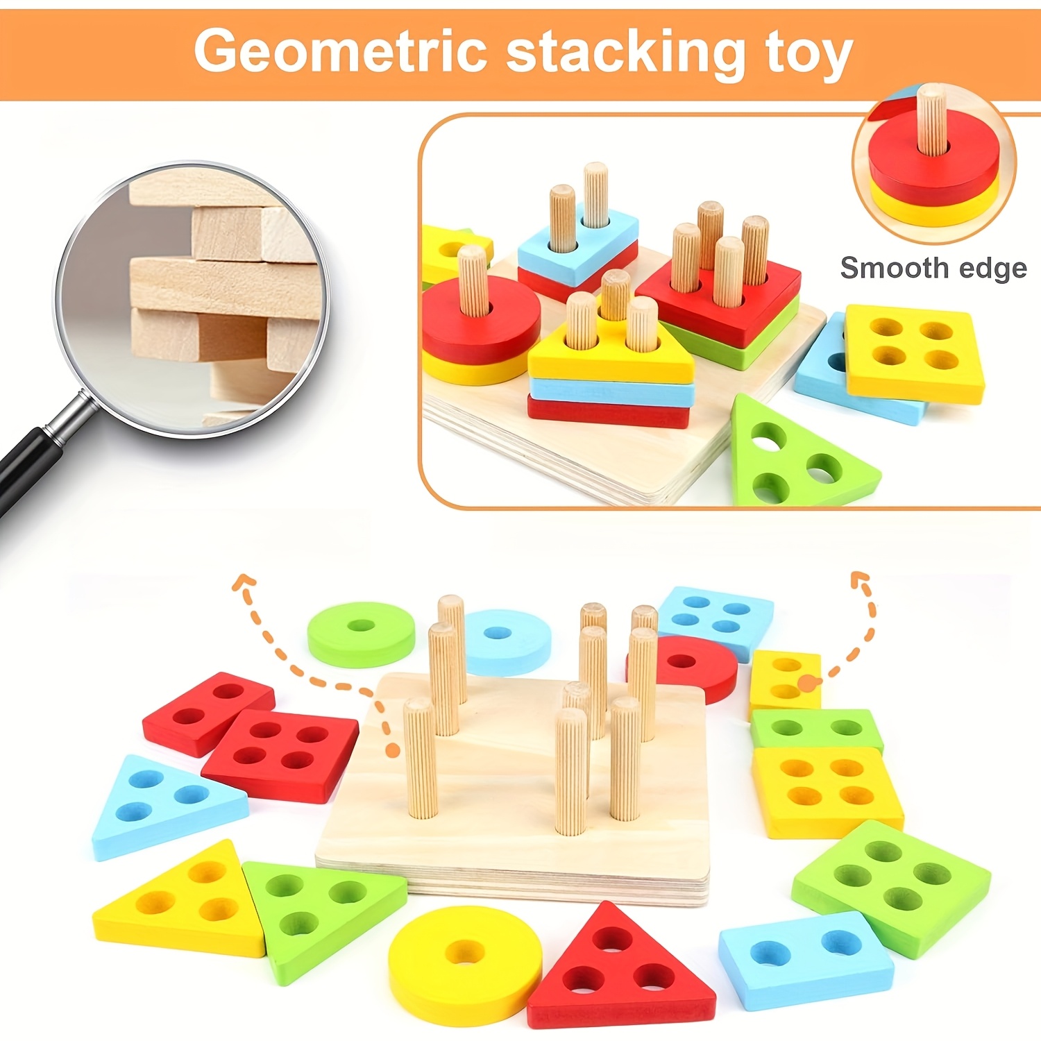 A Colorful Wooden Stacking Puzzle for Kids, Designed to Enhance Their Cognitive Skills And Hands-On Abilities. It'S an Ideal Gift for Birthdays And Holidays