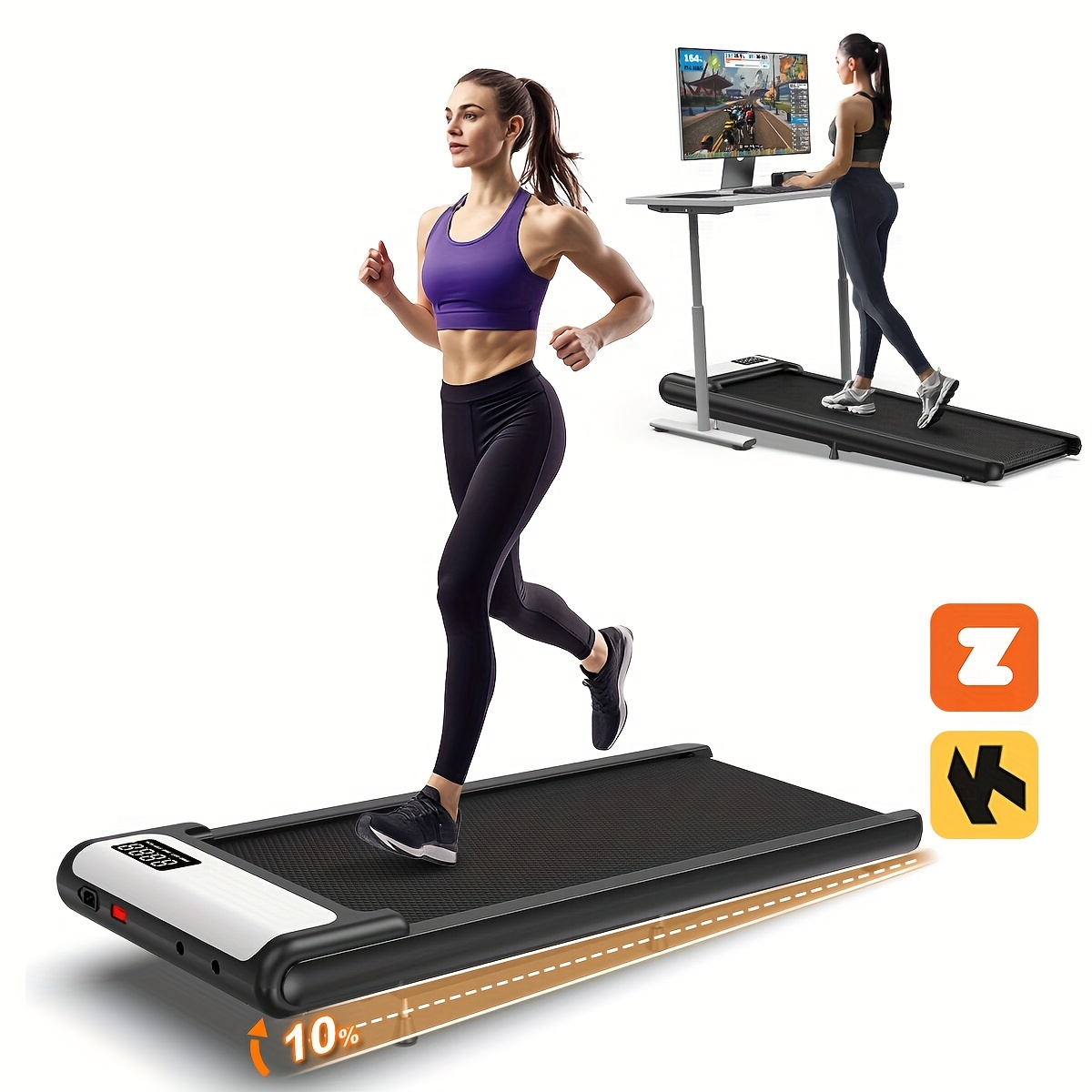 Walking Pad with Incline, Under Desk Treadmill for Home Office, Voice Control Smart Treadmills Compatible with ZWIFT KINOMAP APP, Treadmills for Home/Office 265lbs Weight Capacity