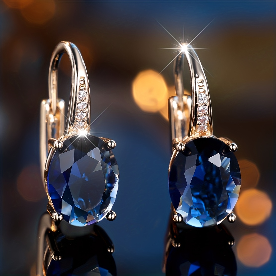 TEMU A Pair Of Women', Elegant, And Luxury Versatile Exquisite Jewelry Pieces Set With Oval Blue Synthetic Synthetic Zirconia, Suitable For Parties,