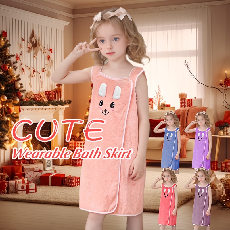 1/2pcs Youngsters's Cartoon Coral Fleece Bath Skirt, Soft and Skin-friendly Cute Rabbit Ears Kid's Bath Towel, Quick-Drying Water Absorption, Family Bathroom Bath Products. Christmas Present