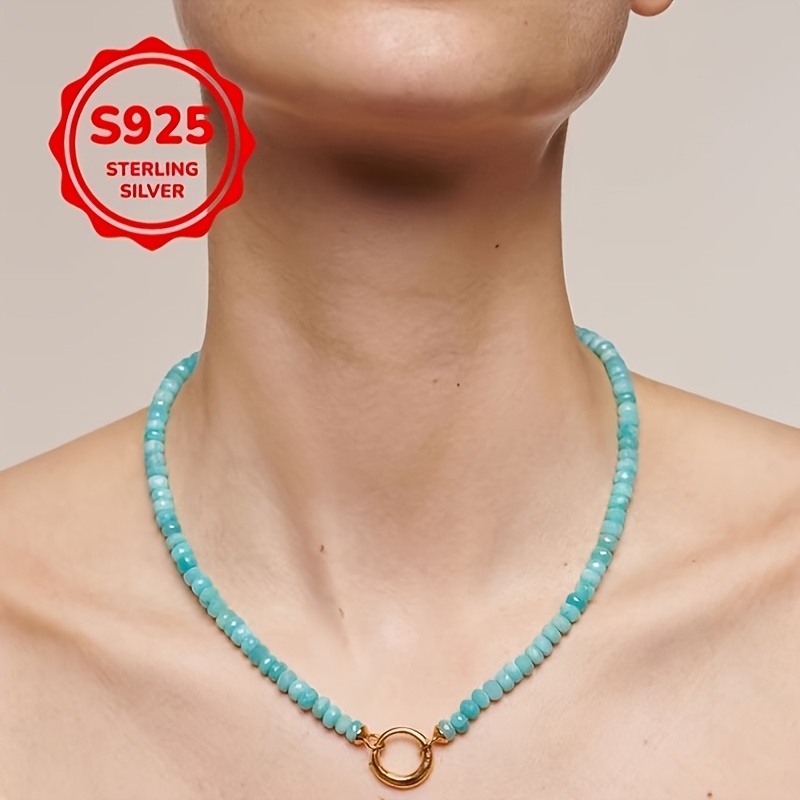 Vintage S925 Sterling Silver Amazonite Necklace with 18K Clasp