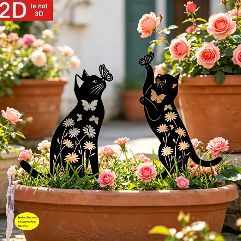 2d flat 2d flat a set of 2d flat outdoor cat themed garden ornaments including a black cat acrylic silhouette   cat lovers and an ideal gift for cat enthusiasts 2d flat