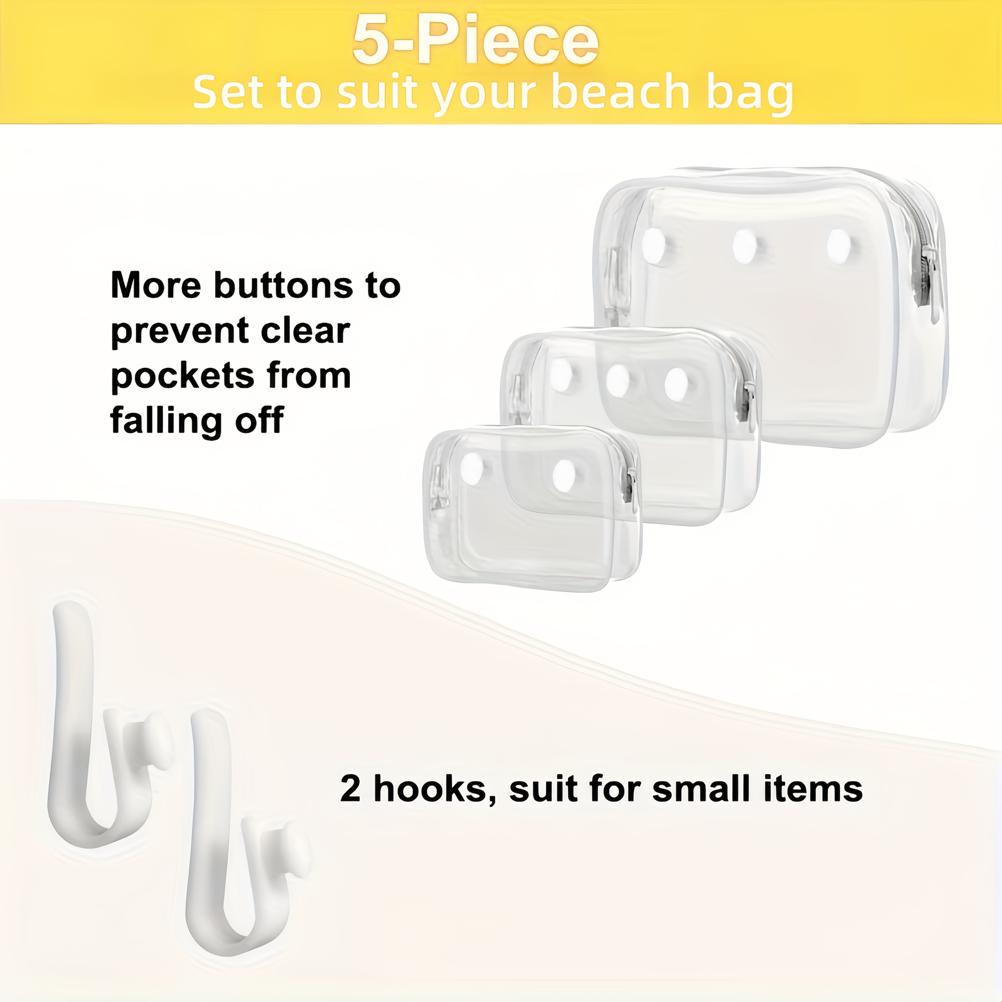 TEMU 3 Packs Clear Beach Tote Bag With 2 Pack Insert Hooks Additions For Beach Bags Travel Makeup Clean Toiletry Brush Organizer Cosmetic Divider