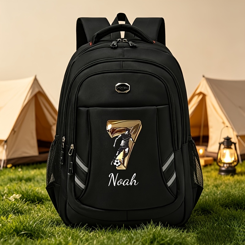 TEMU Back-to-school Personalized Fashion Casual Backpack, Customizable Name, Text, Or Number, Featuring Number "7" Theme Print, Durable Material,