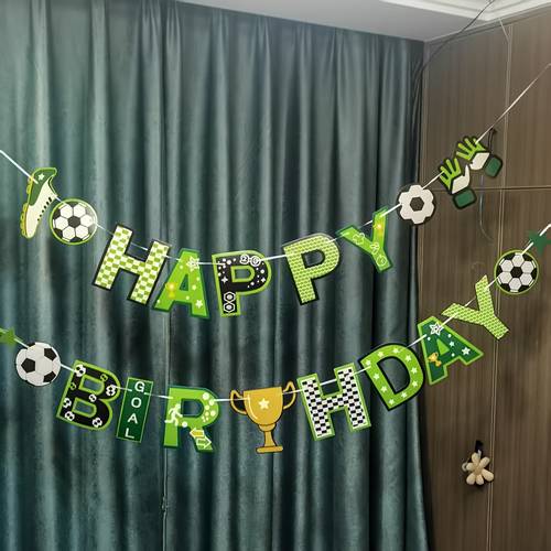 1 set soccer themed birthday party banner green white sports themed decor with soccer balls cleats and for indoor outdoor celebrations birthday party decorations