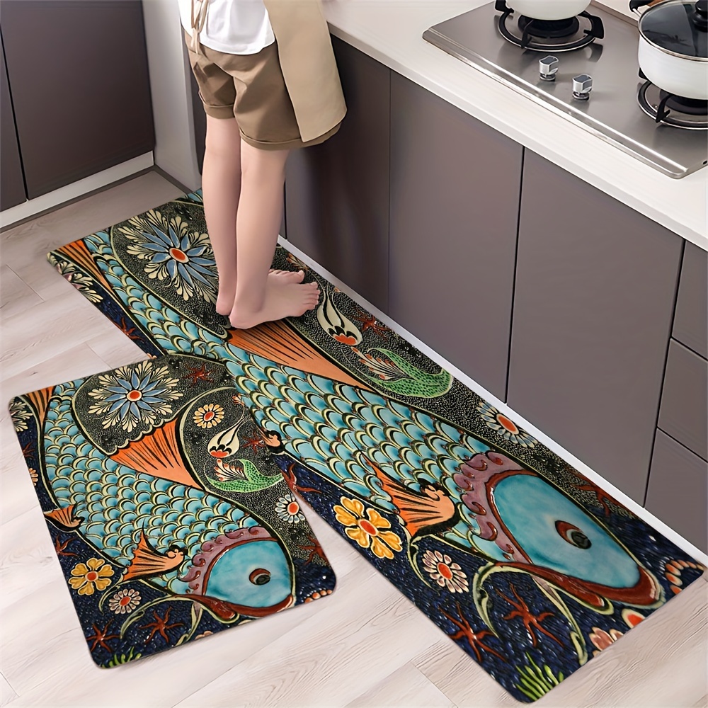 

1pc Kitchen Mat, Tropical Marine Fish Kitchen Carpet, Non-slip Floor Mat, Machine Washable, Kitchen Bathroom Sink Laundry Room Home Decor