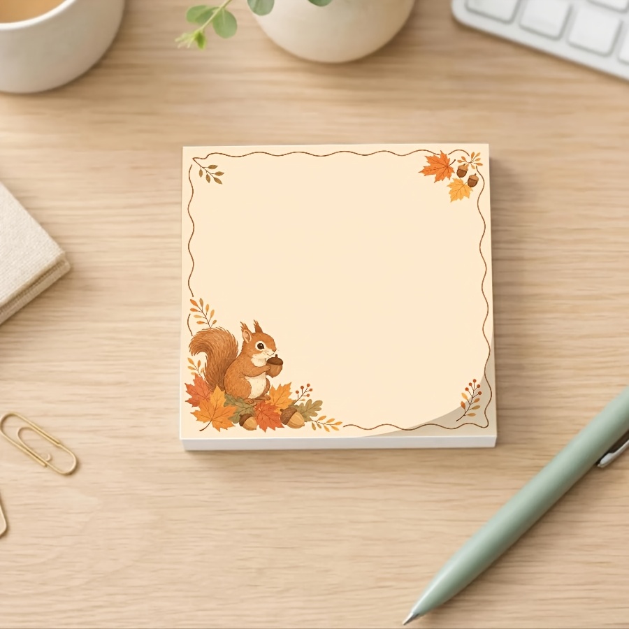 TEMU Cute Autumn Squirrel Memo Pad, Woodland Squirrel, Maple Leaf & Border Design, Aesthetic Notepad For To-do Lists, Journaling, Study, Office &