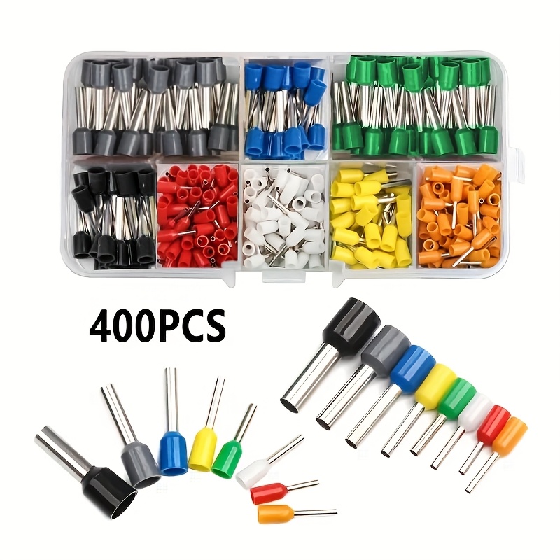 E-shop 400 Stück Elektrische Crimpklemmen-Set – Sortierte isolierte Kupferdrahtverbinder, VE-Rohrblock-Kabelendverbinder in Box für sichere