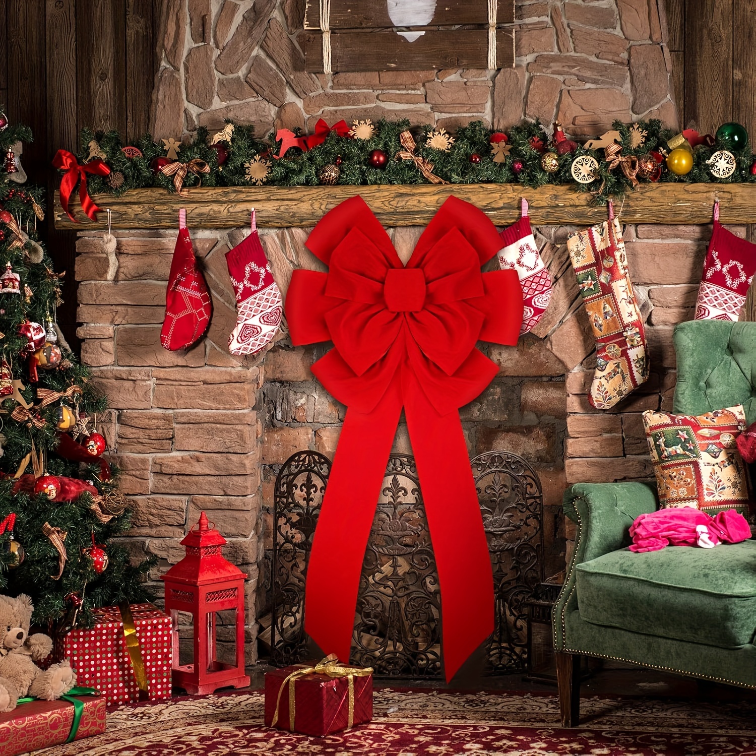 

Grande Nœud en Ruban de Lin Rouge pour Décoration de Sommet d'Arbre de Noël, Saint-Valentin & Mariage - pour de Cadeaux