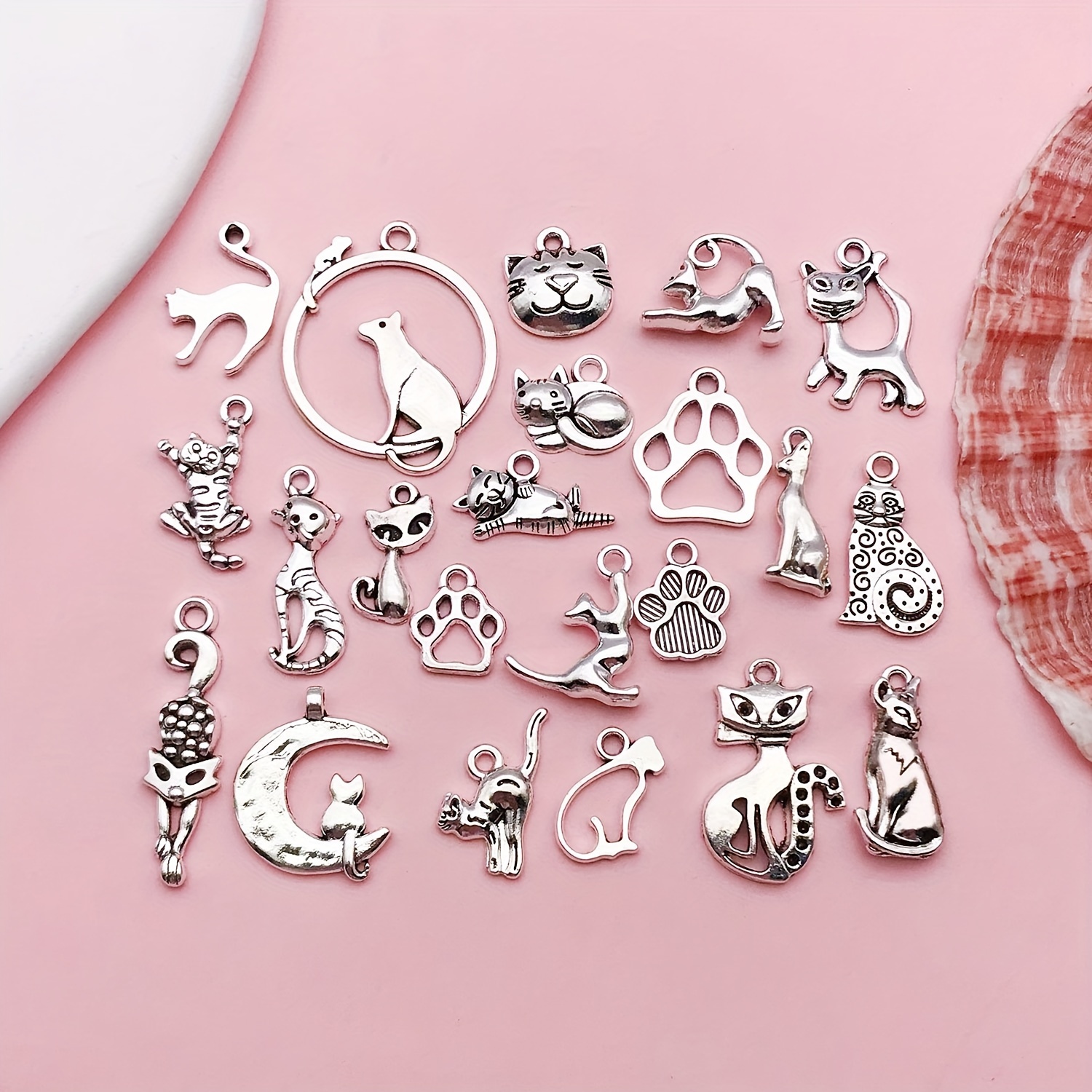 

22pcs Mixed Tibetan Cat Charms Set, Antique Silver Pet Kitten Pendants, Zinc Alloy Animal Charms For Diy Jewelry Making, Bracelets, Necklaces - Vintage Craft Accessories No Plating